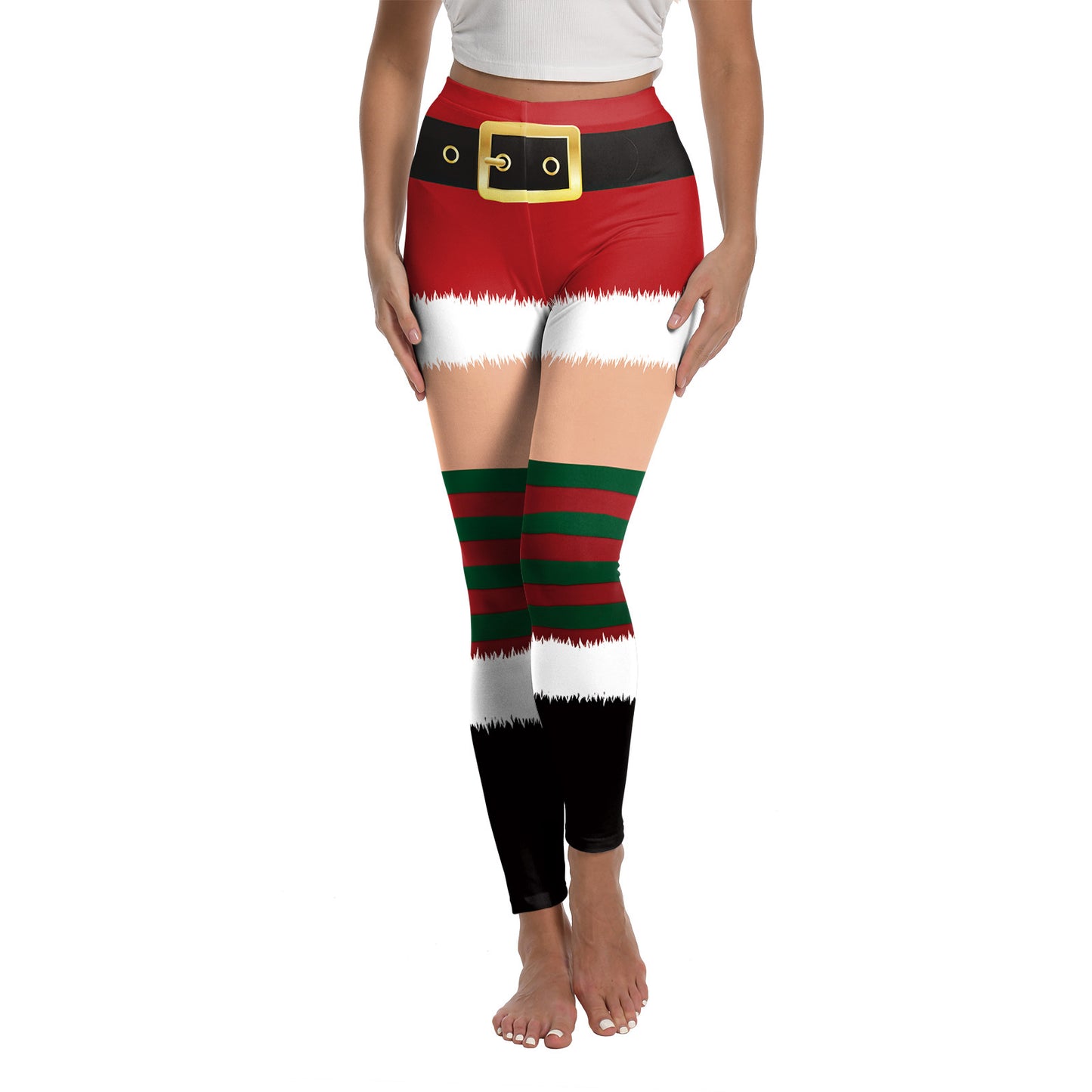 Women's Christmas Printed Yoga Leggings - Festive Elastic Sports Pants