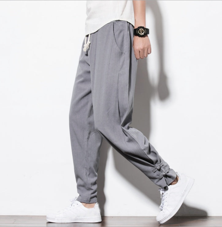 Men's Autumn Harem Pants - Pure Linen Hemp Hip Hop Loose Vintage Casual Joggers