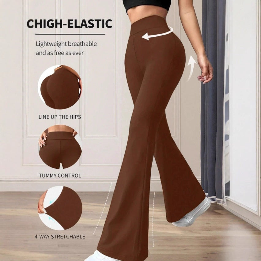 Solid Color High Waist Yoga Bootcut Trousers for Women