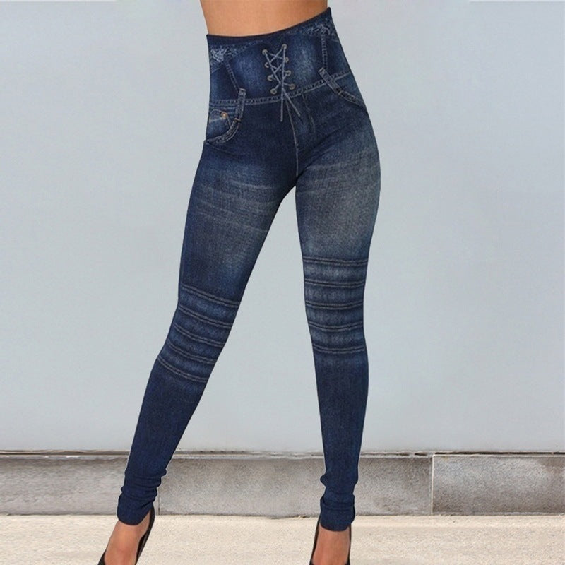 Women's Seamless Imitation Jean Leggings - Jeggings