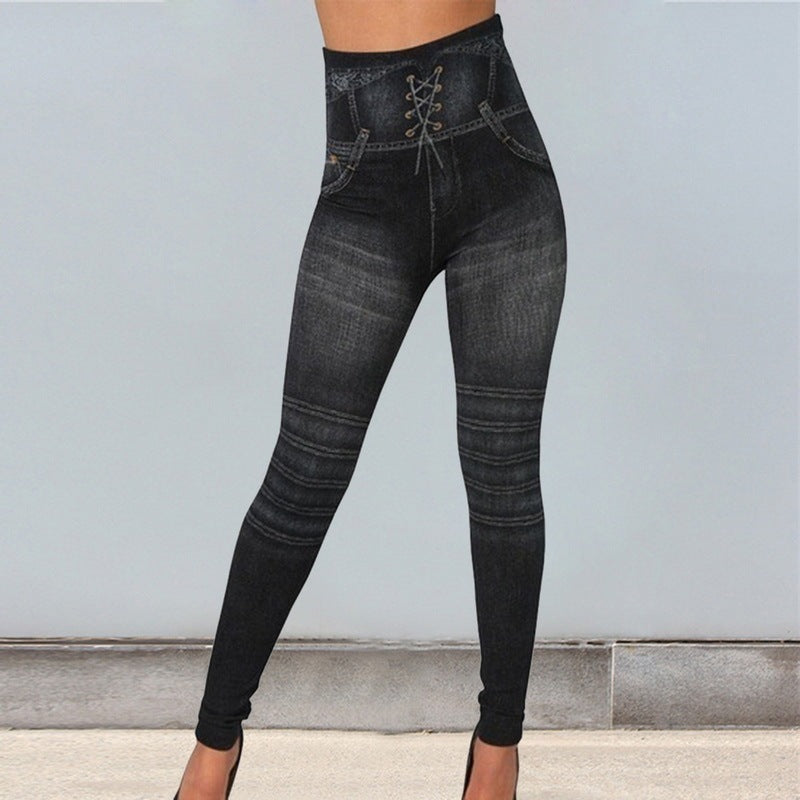 Women's Seamless Imitation Jean Leggings - Jeggings