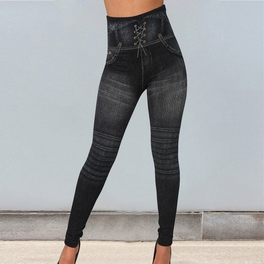 Women's Seamless Imitation Jean Leggings - Jeggings