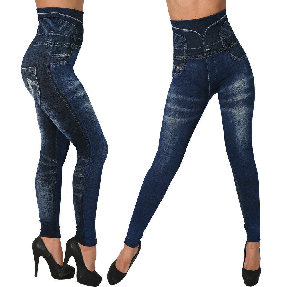 Women's Seamless Imitation Jean Leggings - Jeggings