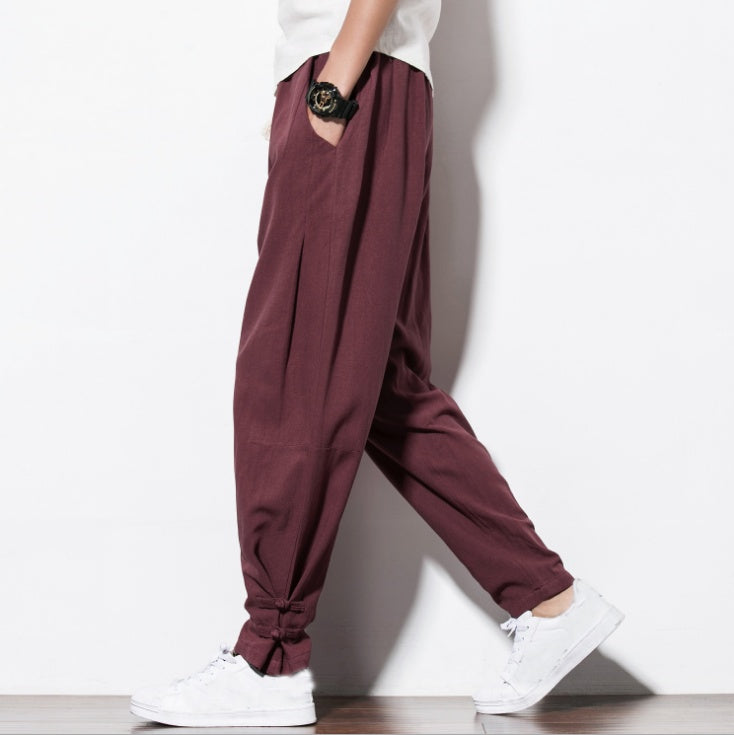 Men's Autumn Harem Pants - Pure Linen Hemp Hip Hop Loose Vintage Casual Joggers