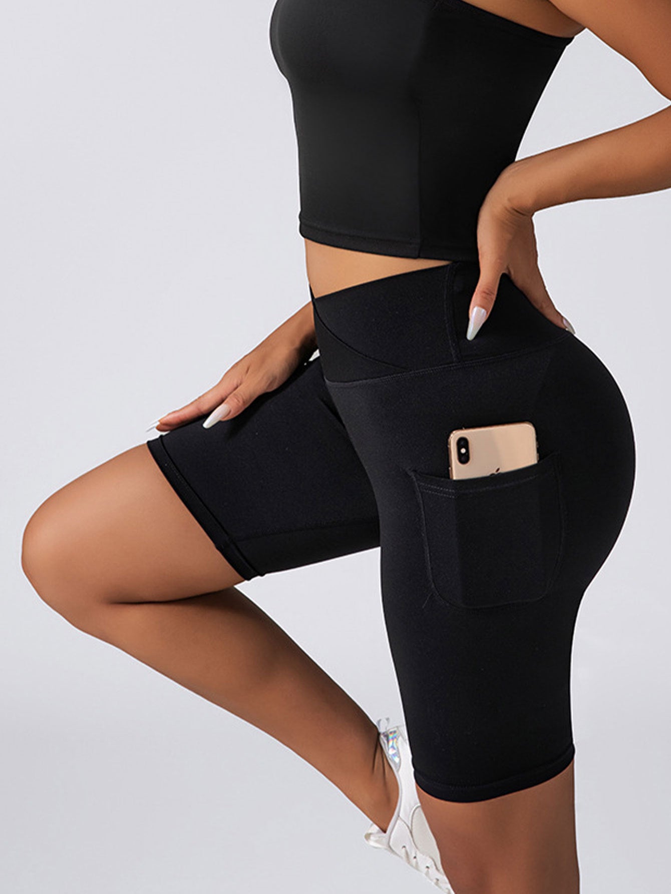 Women's High Waist Tummy Control Biker Shorts with Pockets - Seamless Yoga & Gym