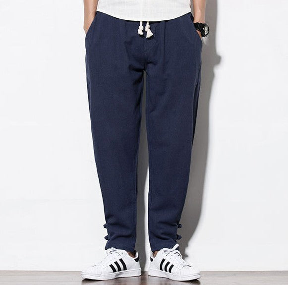 Men's Autumn Harem Pants - Pure Linen Hemp Hip Hop Loose Vintage Casual Joggers