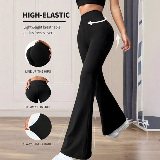 Solid Color High Waist Yoga Bootcut Trousers for Women