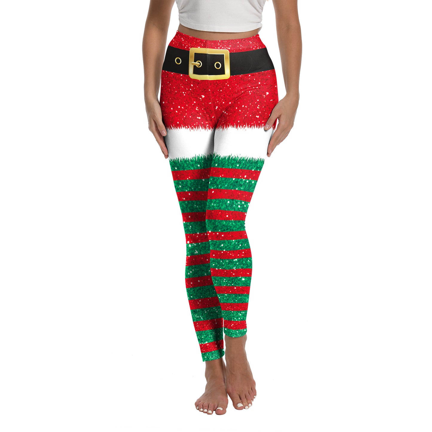 Women's Christmas Printed Yoga Leggings - Festive Elastic Sports Pants
