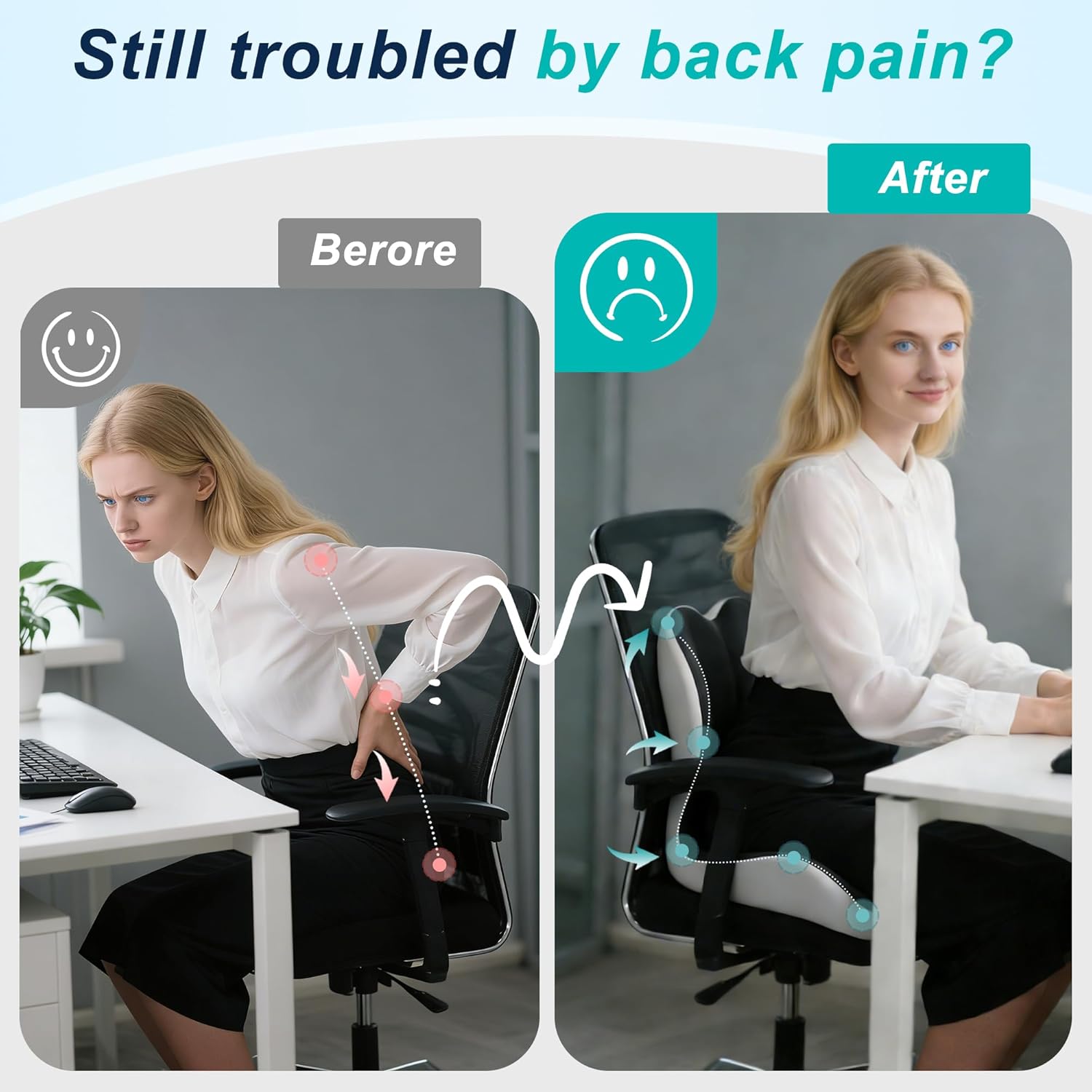 Lumbar Support Pillow Memory Foam Ergonomic Seat Cushion