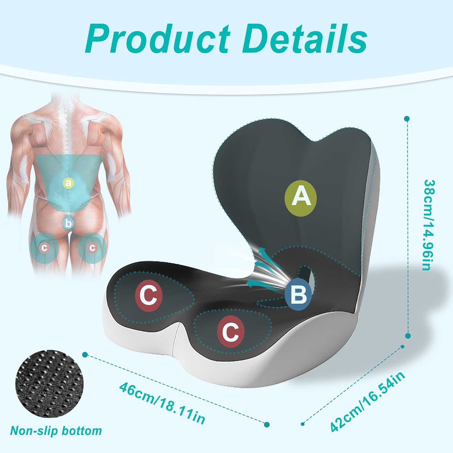 Lumbar Support Pillow Memory Foam Ergonomic Seat Cushion
