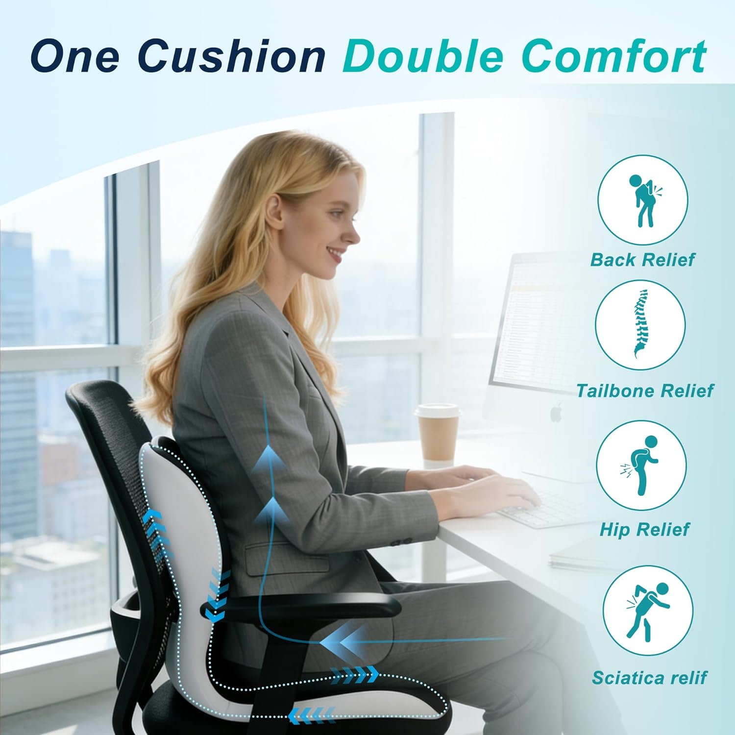 Lumbar Support Pillow Memory Foam Ergonomic Seat Cushion