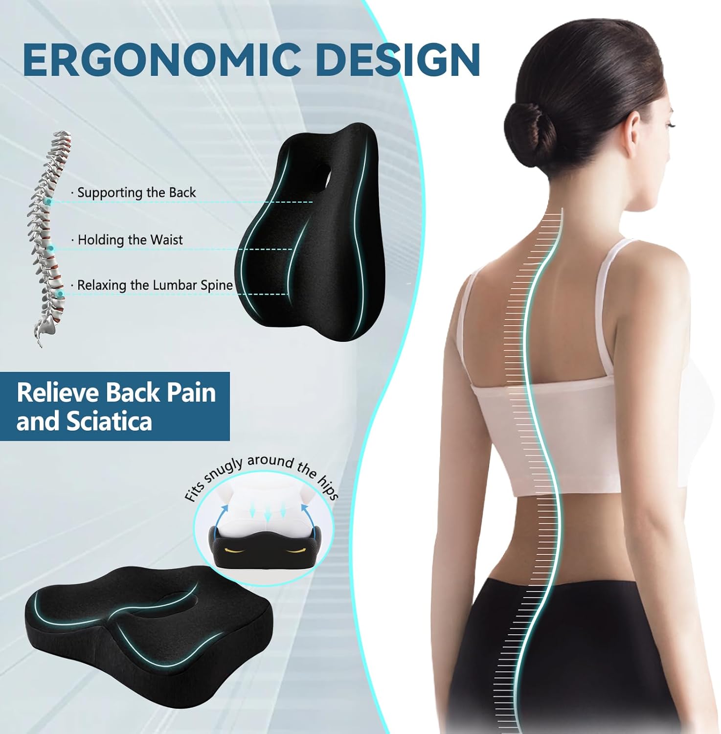 Seat Cushion & Lumbar Support Pillow Set