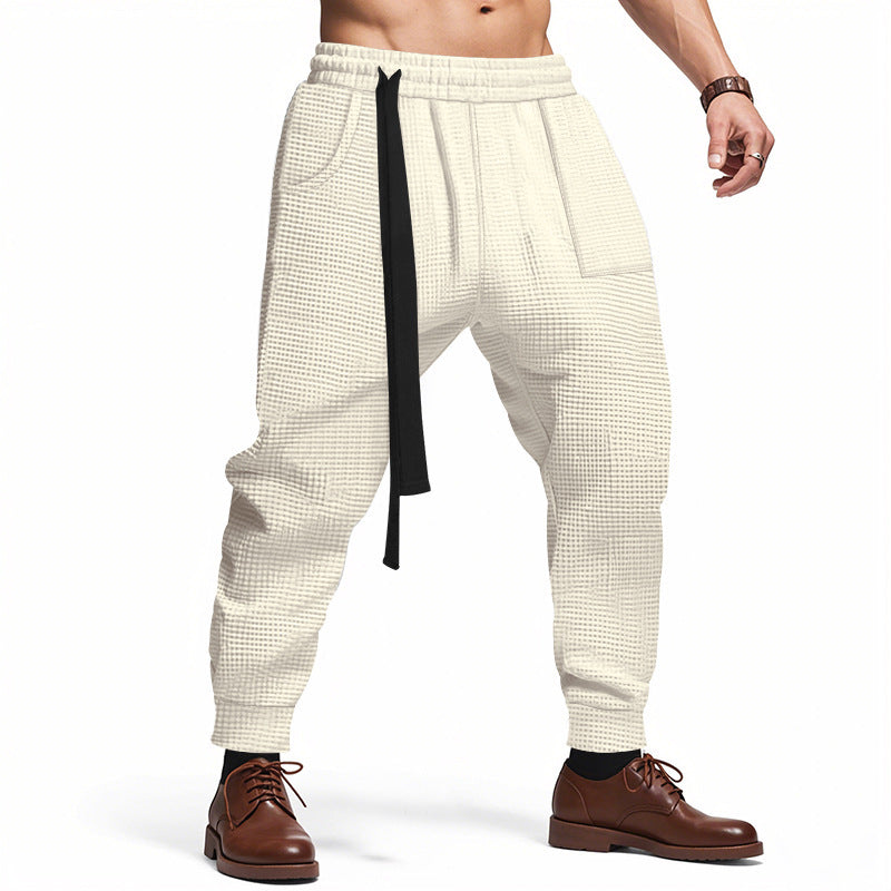 Men's Solid Waffle Casual Pants - Hip Hop Streetwear Track Joggers Harajuku