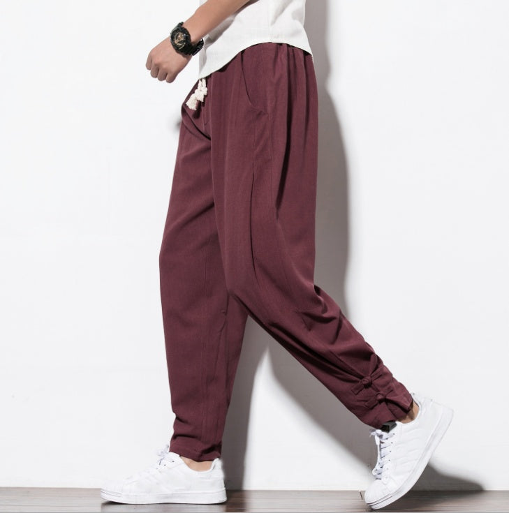 Men's Autumn Harem Pants - Pure Linen Hemp Hip Hop Loose Vintage Casual Joggers