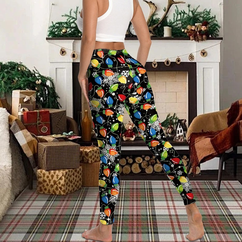 Women's Christmas Printed Yoga Leggings - Festive Elastic Sports Pants