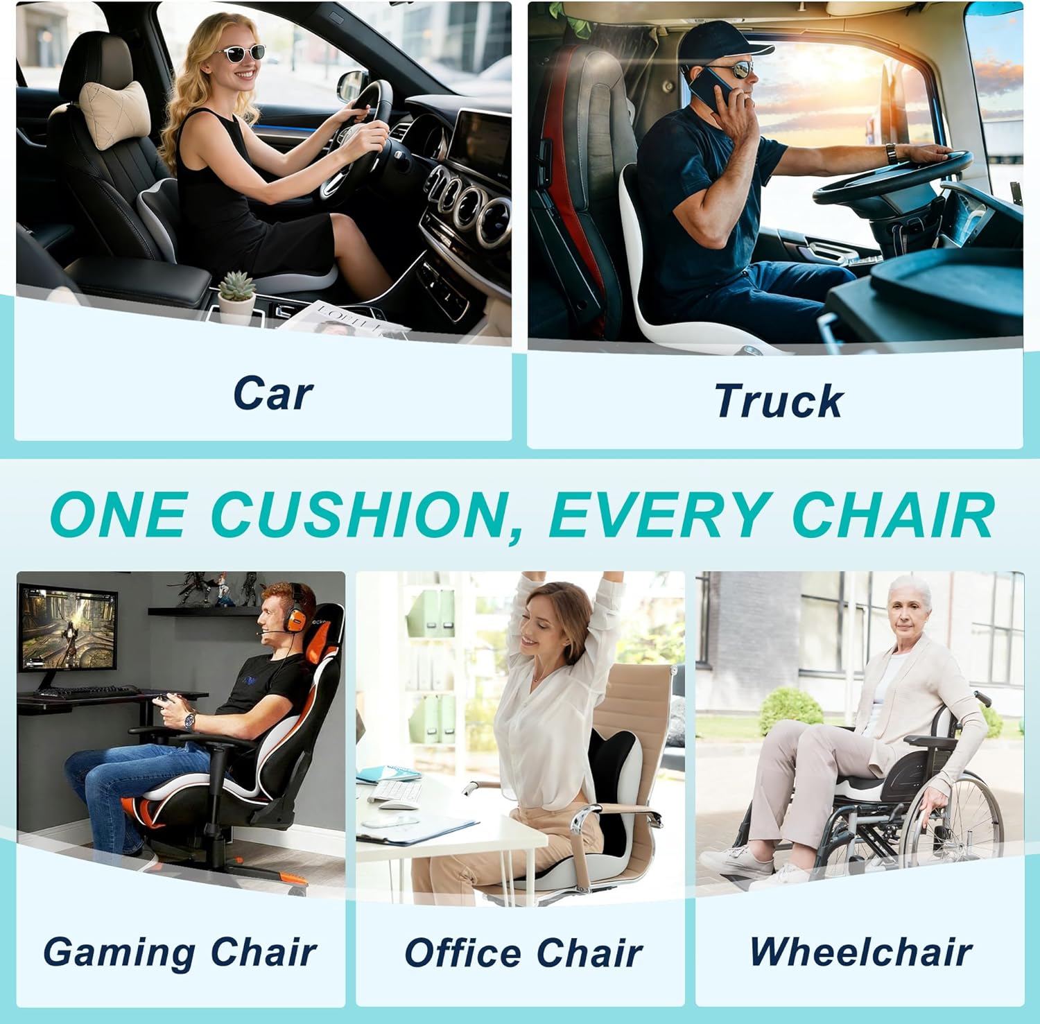 Lumbar Support Pillow Memory Foam Ergonomic Seat Cushion