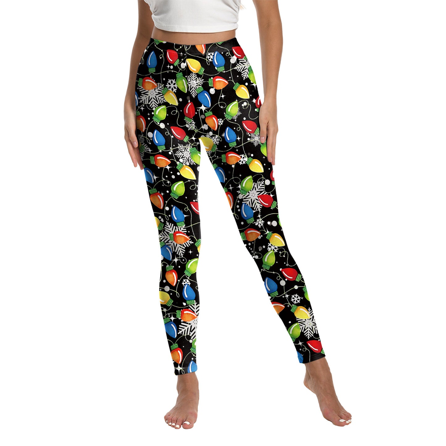 Women's Christmas Printed Yoga Leggings - Festive Elastic Sports Pants