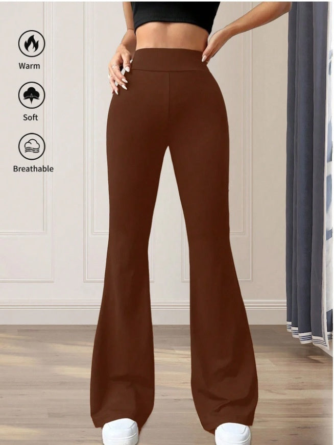 Solid Color High Waist Yoga Bootcut Trousers for Women