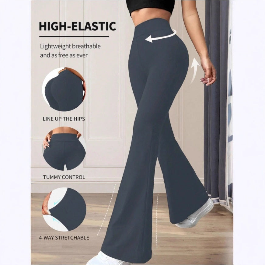 Solid Color High Waist Yoga Bootcut Trousers for Women