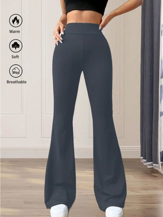Solid Color High Waist Yoga Bootcut Trousers for Women