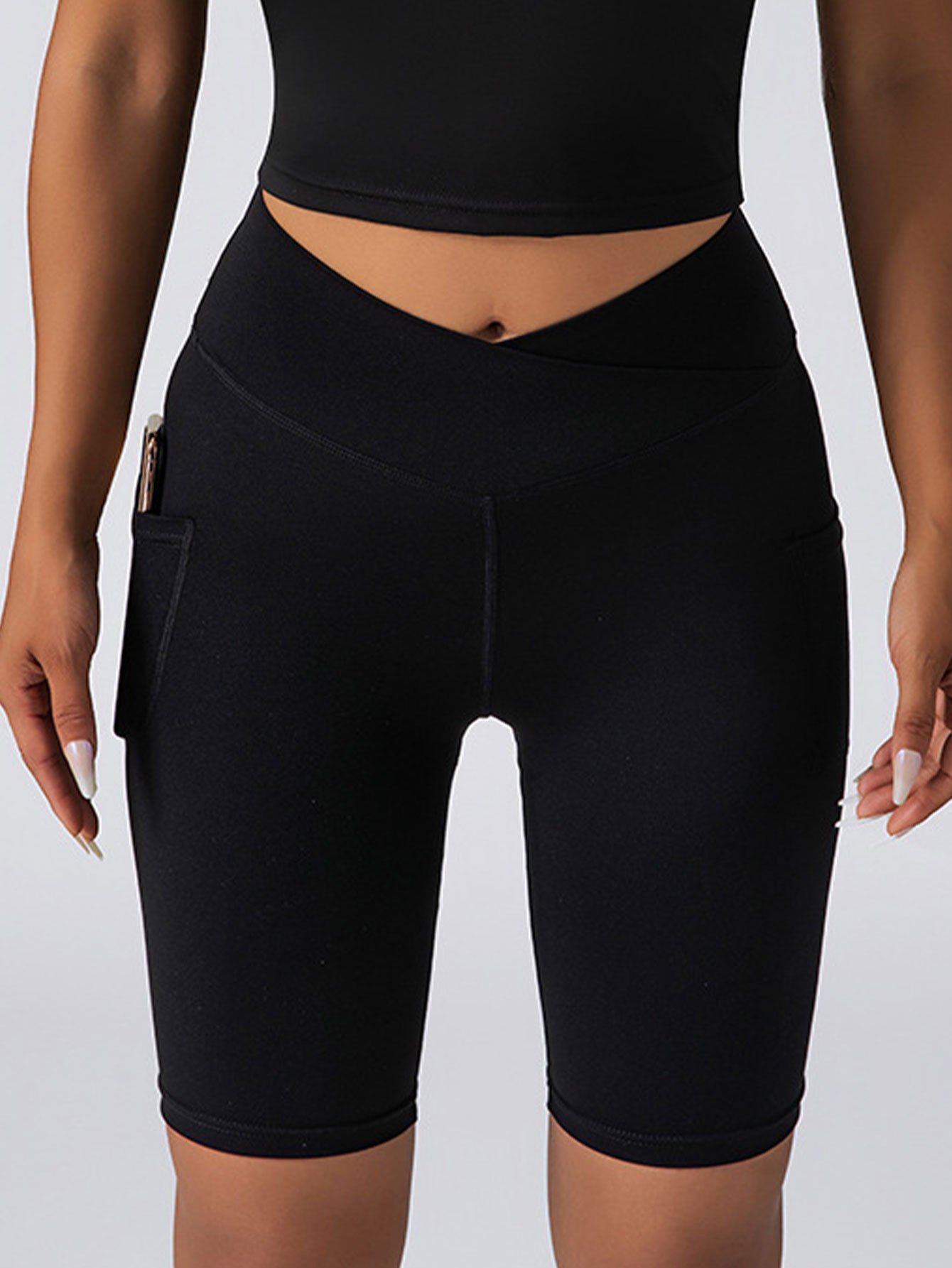 Women's High Waist Tummy Control Biker Shorts with Pockets - Seamless Yoga & Gym
