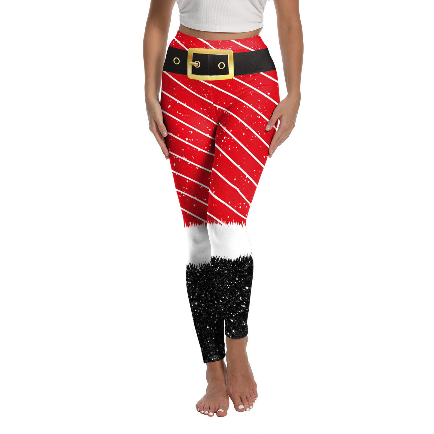 Women's Christmas Printed Yoga Leggings - Festive Elastic Sports Pants